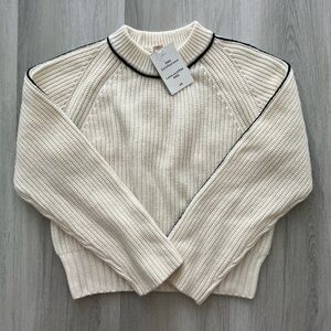 H&M Ribbed Cream Wool Sweater with black detail. Size XS.